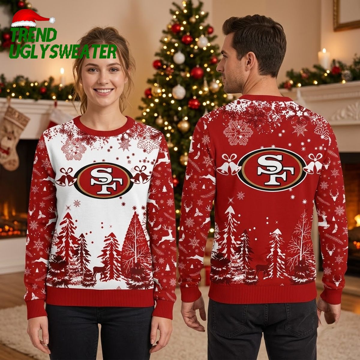 San Francisco 49ers Christmas Trees And Snowflakes Ugly Christmas Sweater