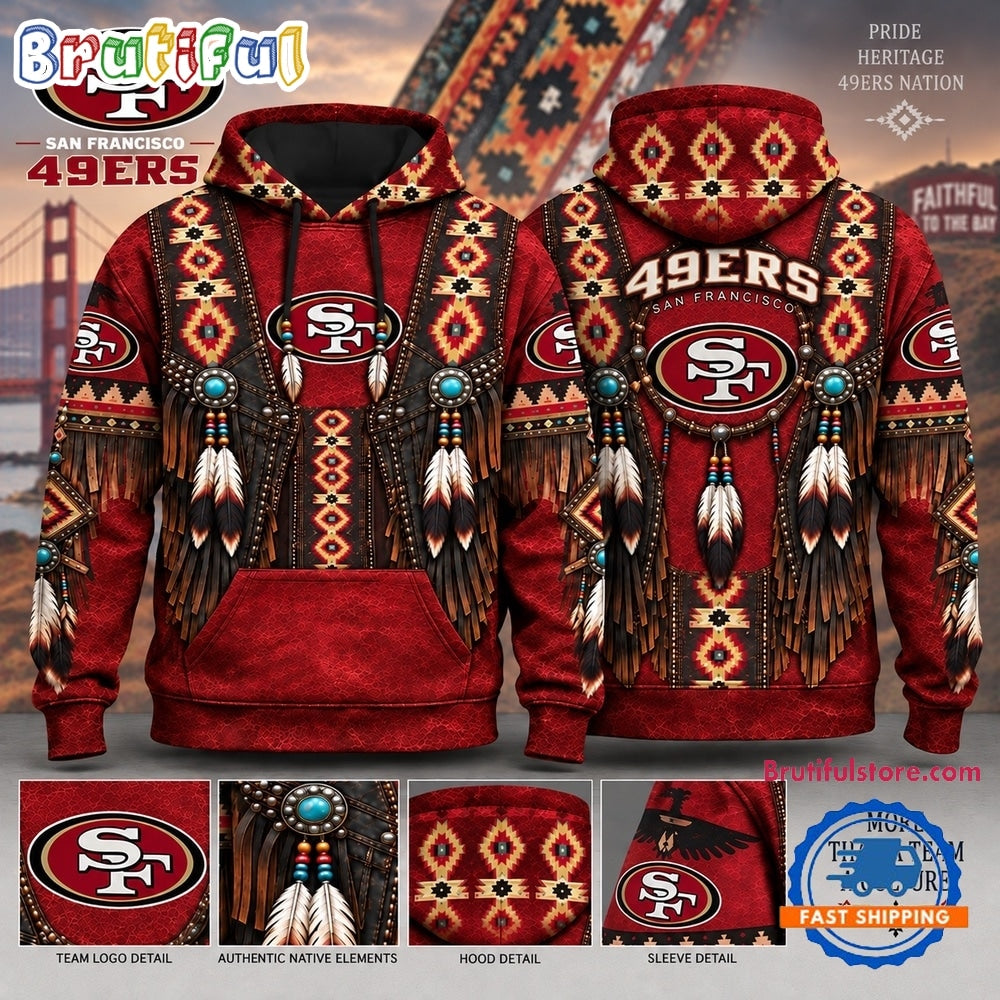 San Francisco 49ers Heritage Hoodie, Western Native Inspired Football Hoodie