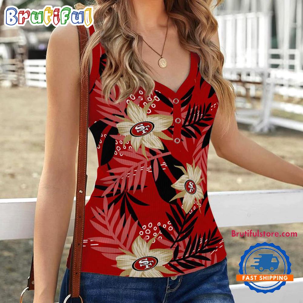 San Francisco 49ers Hibiscus Pattern Women’s V-Neck Ribbed Tank Top