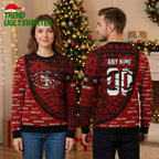 San Francisco 49ers Logo Custom Name And Number Ugly Christmas Sweater