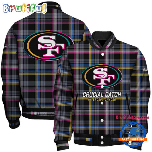 San Francisco 49ers National Football League Crucial Catch Intercept Cancer Unisex Varsity Jacket