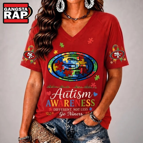 San Francisco 49ers NFL Different, Not Less Autism Awareness V neck T Shirt