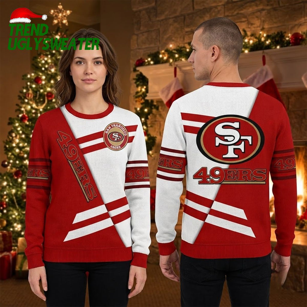 San Francisco 49ers Red White Stripe Logo Ugly Christmas Sweater