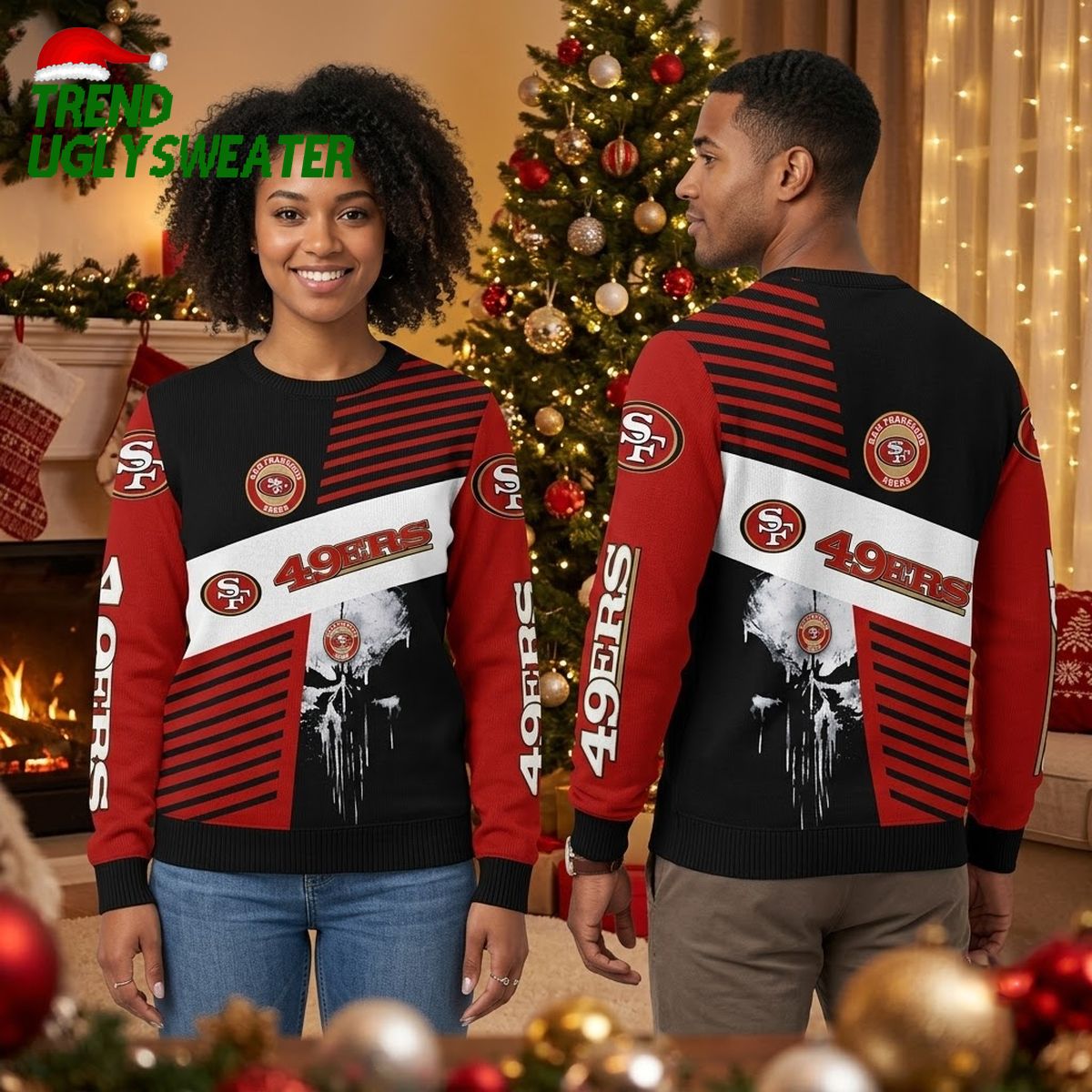 San Francisco 49ers Skull And Stripes Ugly Christmas Sweater