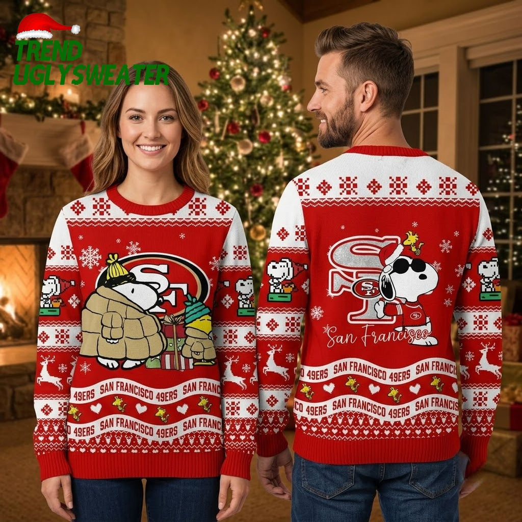 San Francisco 49ers Snoopy And Woodstock Christmas Ugly Christmas Sweater