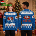 San Francisco 49ers Snowflake And Santa Sleigh Ugly Christmas Sweater