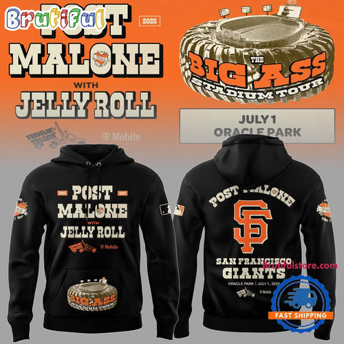 San Francisco Giants MLB 2025 x Post Malone Big Ass Stadium Tour 2025 Black Hoodie T-Shirt