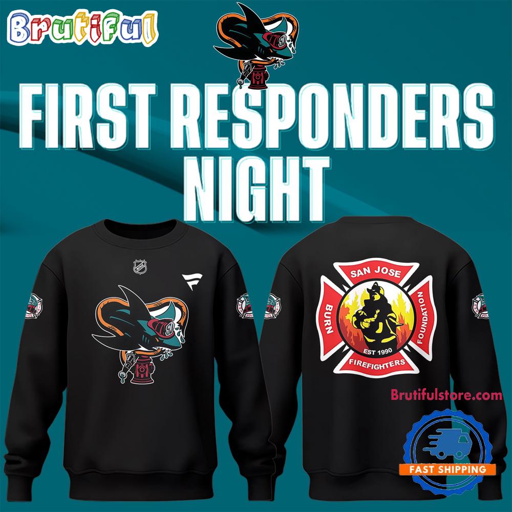 San Jose Sharks Barracuda x First Responders Night 2025 Black Hoodie T-Shirt