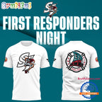 San Jose Sharks Barracuda x First Responders Night 2025 White Hoodie T-Shirt