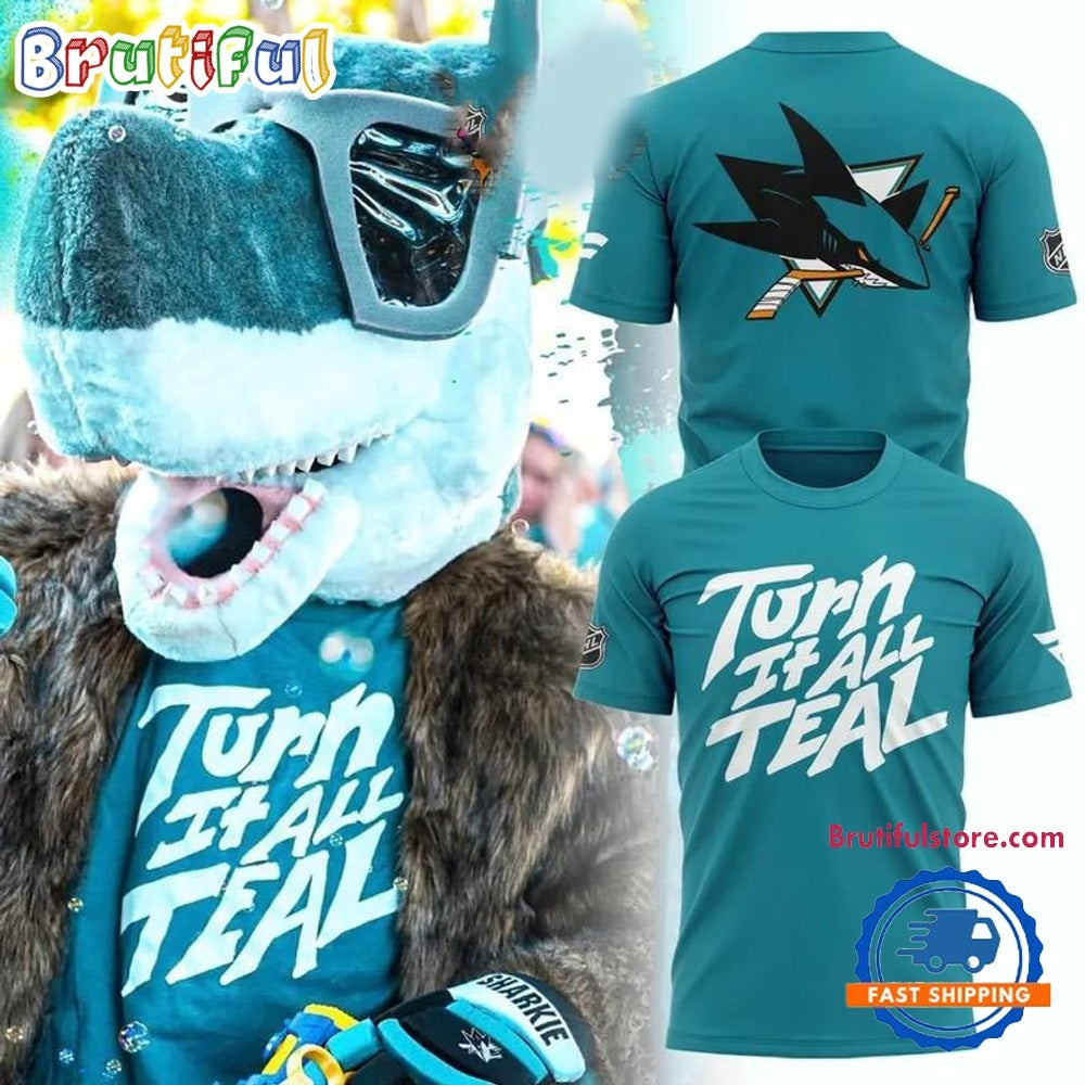 San Jose Sharks Turn It All Teal Mascot 2026 T Shirt