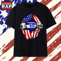Seattle Seahawks American flag ripped chest T Shirt