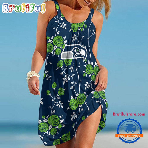 Seattle Seahawks Flower Women’s Summer Beach Sling Dress