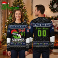 Seattle Seahawks Grinch Drink Up Custom Name And Number Ugly Christmas Sweater