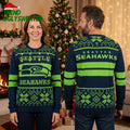 Seattle Seahawks Logo Snowflake Pattern - Seahawks Fan Holiday Gift Ugly Christmas Sweater