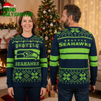Seattle Seahawks Logo Snowflake Pattern - Seahawks Fan Holiday Gift Ugly Christmas Sweater
