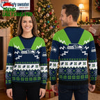 Seattle Seahawks Logo Snowflake Pattern Ugly Christmas Sweater