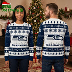 Seattle Seahawks Logo Snowflakes And Christmas Trees Ugly Christmas Sweater