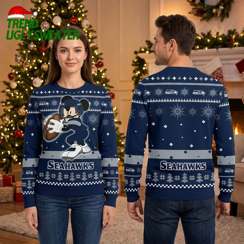 Seattle Seahawks Mickey Mouse Football Ugly Christmas Sweater