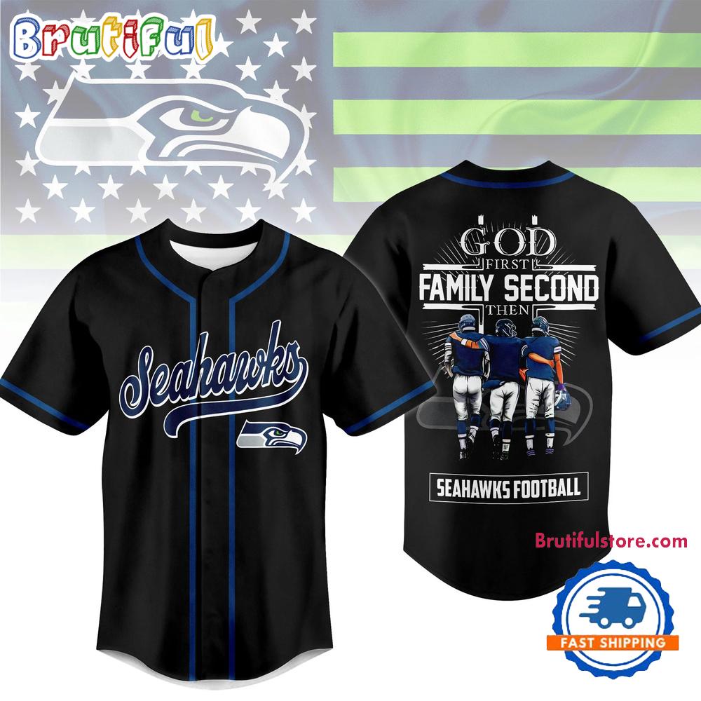 Seattle Seahawks NFL God First Family Second Faith & Brotherhood Baseball Jersey