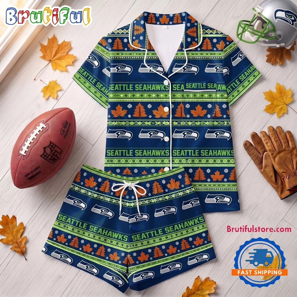 Seattle Seahawks NFL Harvest Huddle Short Sleeve Pajamas Set
