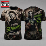 Seattle Seahawks NFL Michael Myers Sunday Nightmares Horror Halloween 3D T Shirt, Football New Design Shirt