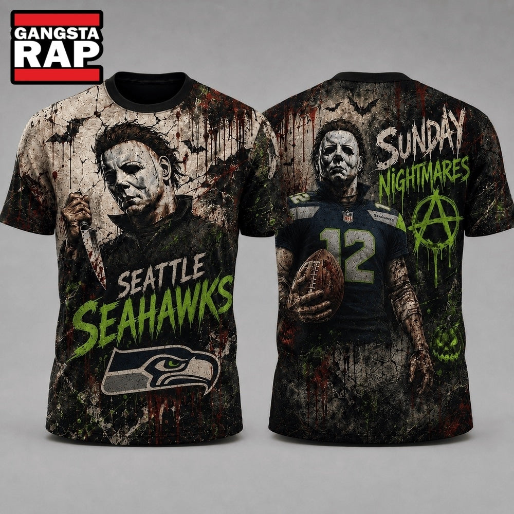 Seattle Seahawks NFL Michael Myers Sunday Nightmares Horror Halloween 3D T Shirt, Football New Design Shirt