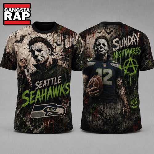 Seattle Seahawks NFL Michael Myers Sunday Nightmares Horror Halloween 3D T Shirt, Football New Design Shirt
