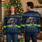 Seattle Seahawks Rushing Hawk Football Player Ugly Christmas Sweater