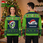 Seattle Seahawks Santa Hat Skull With Dancing Bears Ugly Christmas Sweater