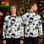 Seattle Seahawks Santa Hat Skulls Candy Canes Snowflakes Ugly Christmas Sweater