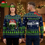 Seattle Seahawks Skull Santa Hat Ugly Christmas Sweater