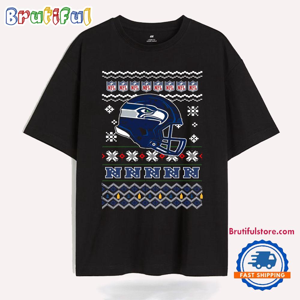 Seattle Seahawks Football Logo Team Helmet Merry Chritmas 2024 T Shirt