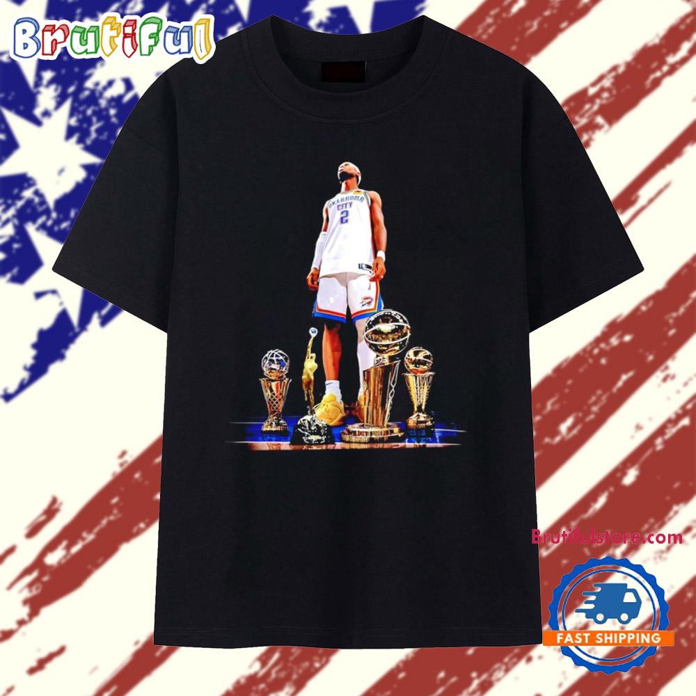 Shai Gilgeous-Alexander With Trophy 2025 NBA Finals Champions OKC Thunder T Shirt