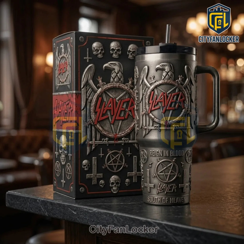 Slayer Reign In Blood South Of Heaven Embossed Stainless Steel 40oz Tumbler