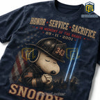 Snoopy 9-11 Memorial Firefighter 343 Tribute T-Shirt