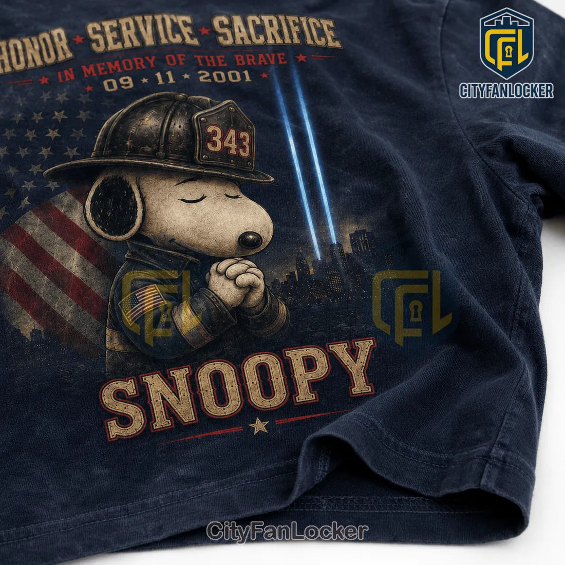 Snoopy 9-11 Memorial Firefighter 343 Tribute T-Shirt