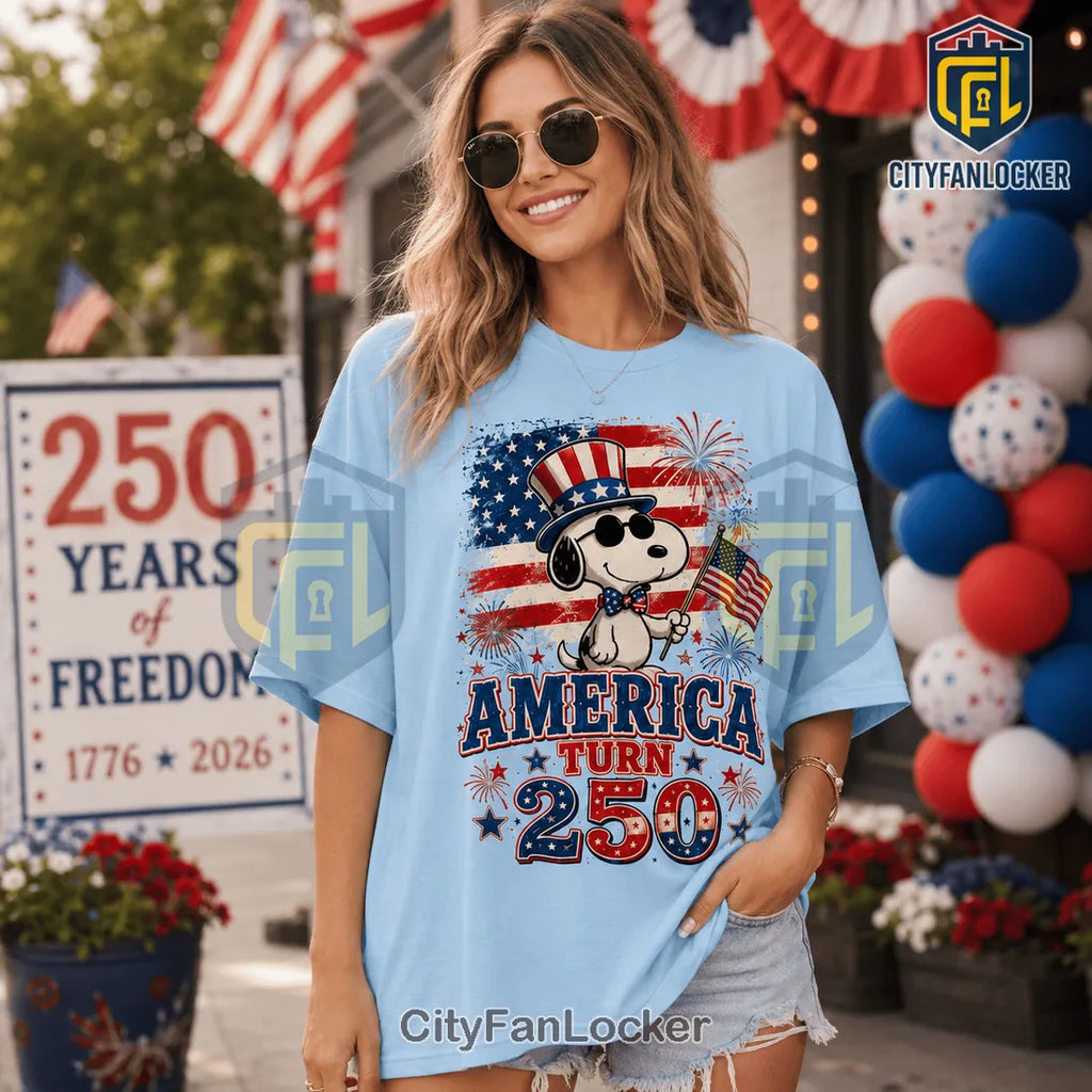 Snoopy America 250 Independence Day Light Blue Shirt