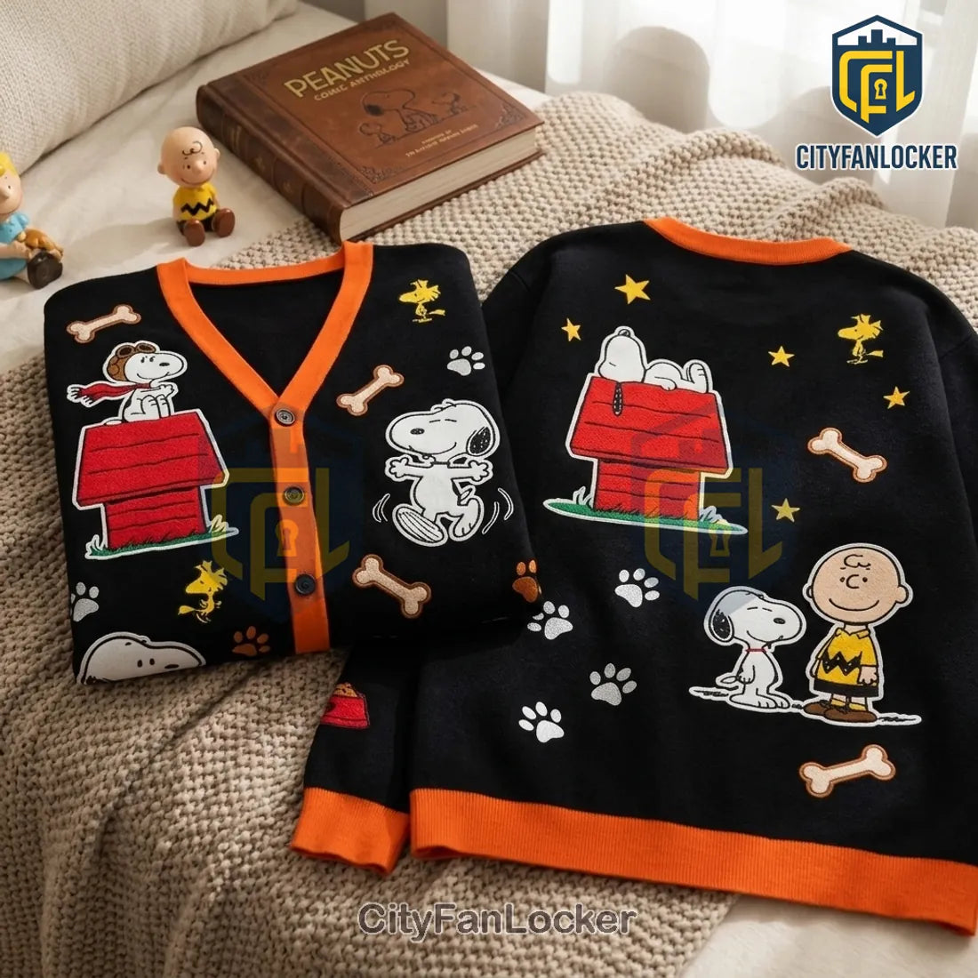 Snoopy and Friends Black Retro V-Neck Cardigan
