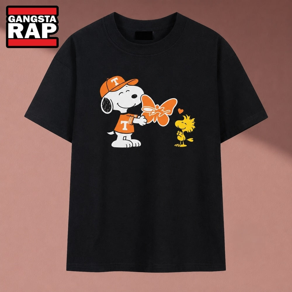 Snoopy And Woodstock Tennessee Volunteers Orange Heart Graphic T Shirt, Music 2D Shirt