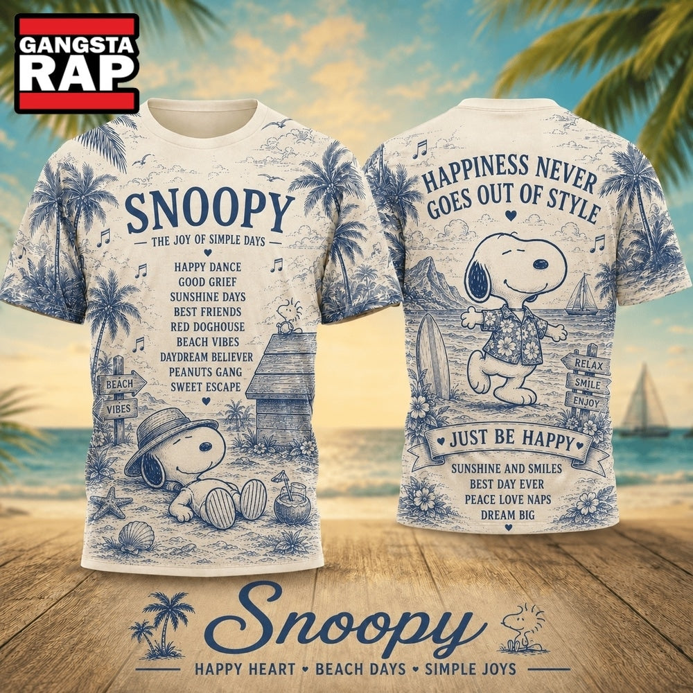 Snoopy Beach Palm Vintage Sketch 2026 3D Shirt