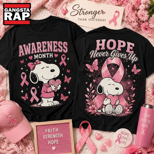 Snoopy Breast Cancer Awareness Month 3D Shirt Hoodie T-Shirt