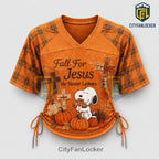 Snoopy Fall Jesus Plaid Lace-Up Jersey T-Shirt