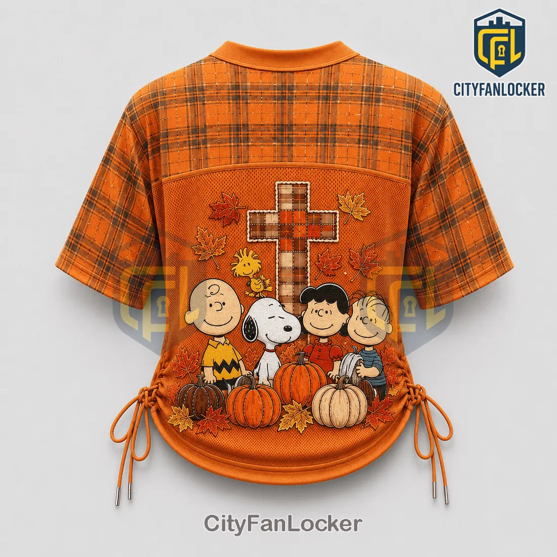 Snoopy Fall Jesus Plaid Lace-Up Jersey T-Shirt