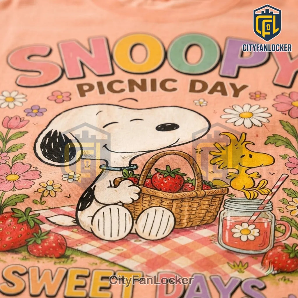 Snoopy Good Mood Picnic Peach T-Shirt