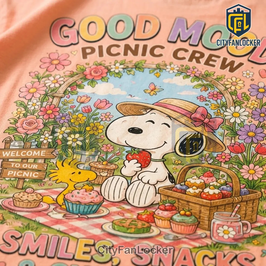 Snoopy Good Mood Picnic Peach T-Shirt