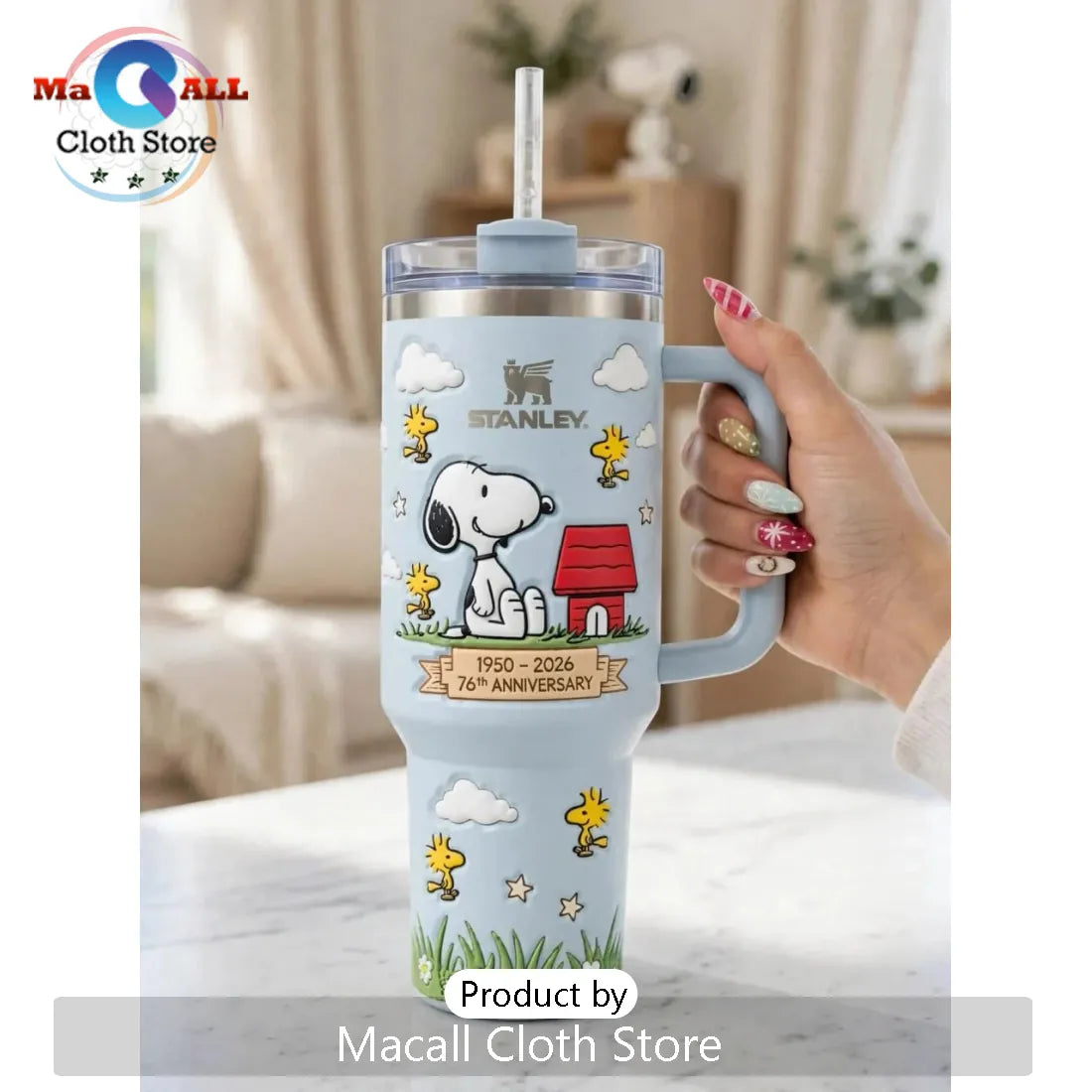 Snoopy Light Blue 76th Anniversary 40oz Stanley Tumbler