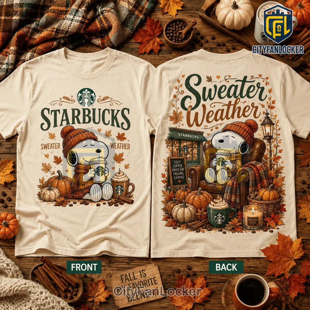 Snoopy Starbucks Sweater Weather Beige T-Shirt