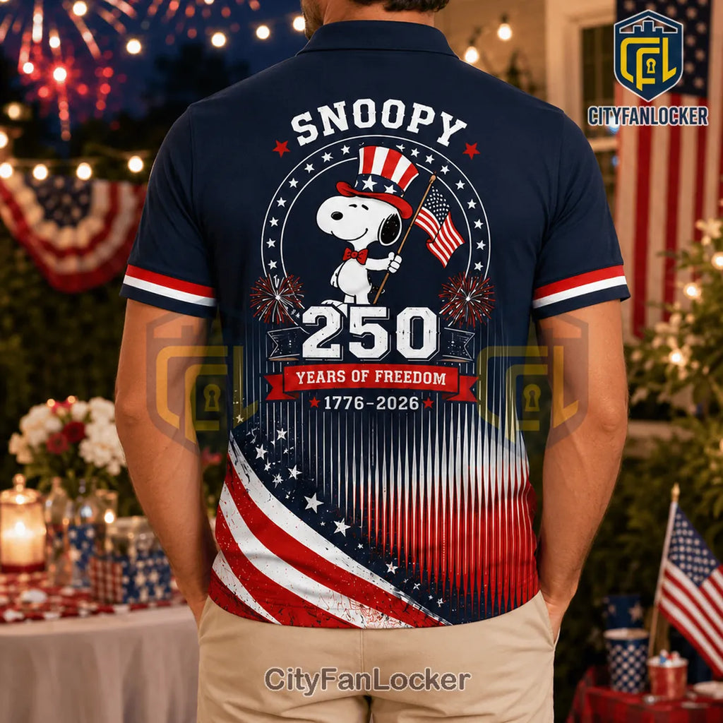 Snoopy USA 250 Years of Freedom Patriotic 1776-2026 Polo Shirt