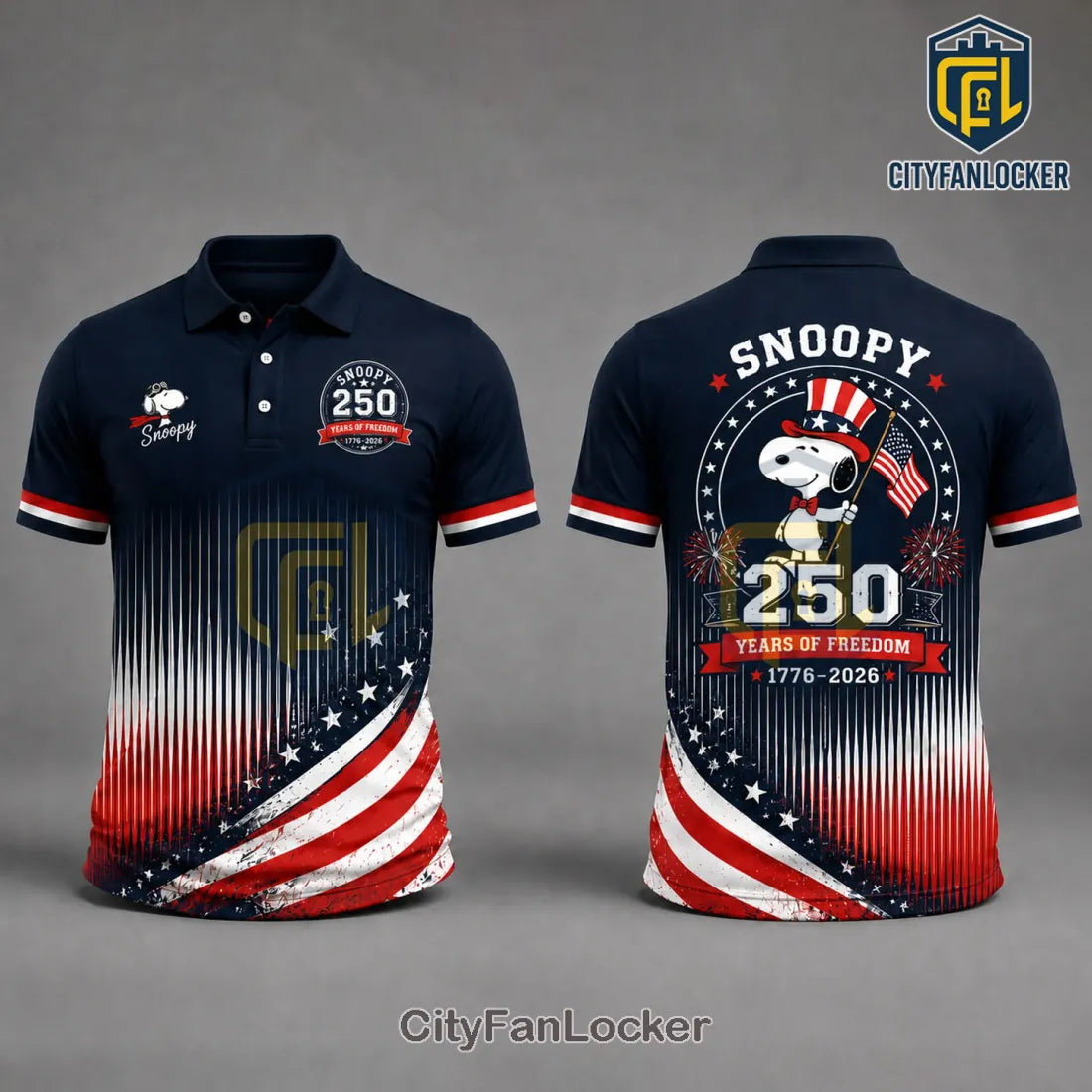 Snoopy USA 250 Years of Freedom Patriotic 1776-2026 Polo Shirt