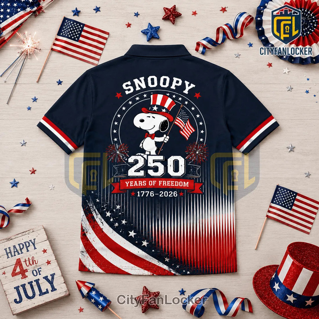 Snoopy USA 250 Years of Freedom Patriotic 1776-2026 Polo Shirt